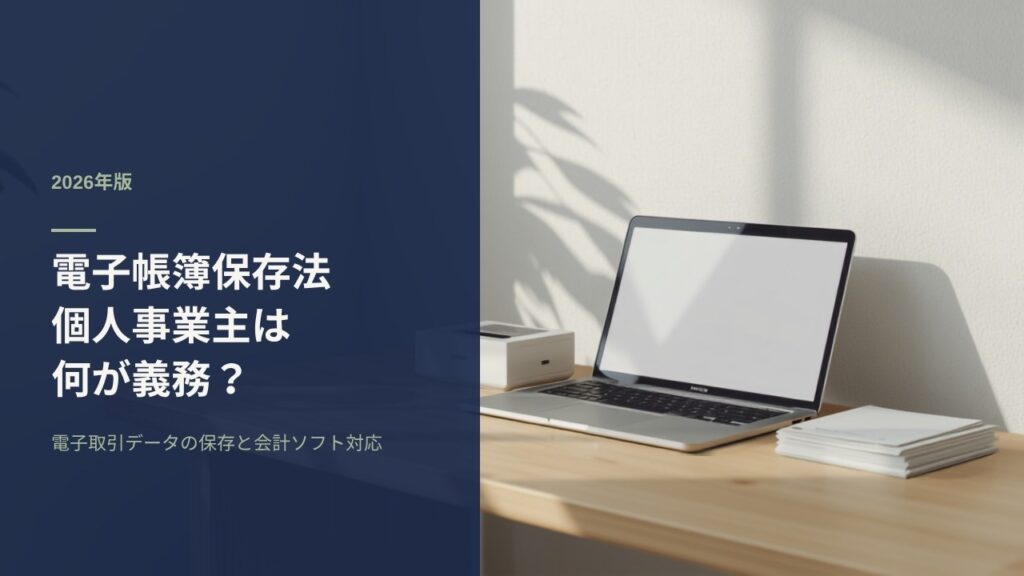 電子帳簿保存法の対応イメージ｜ノートPCとスキャナ、紙の書類が並ぶ机