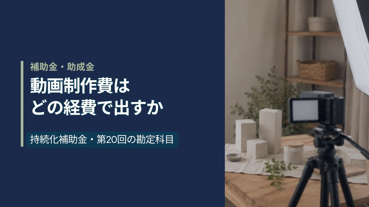 三脚に据えたビデオカメラとソフトボックス照明、木のテーブルに並べた無地の商品箱|持続化補助金の動画制作費