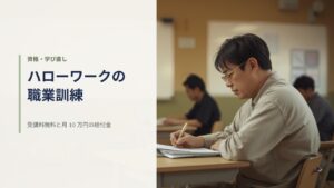 職業訓練の教室で、ノートに書き込みながら受講する成人の受講者