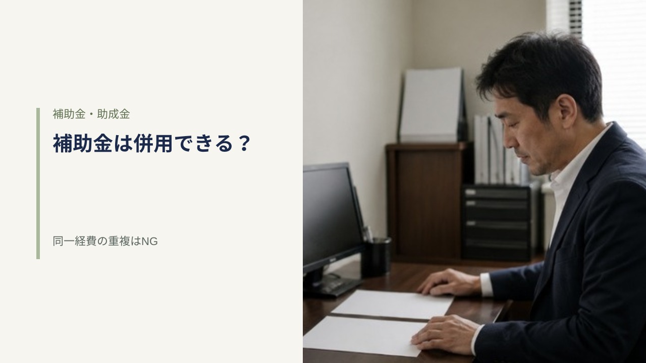 日本の中小企業の事務所で、経営者が机の上に並べた2枚の無地の書類を見比べている様子
