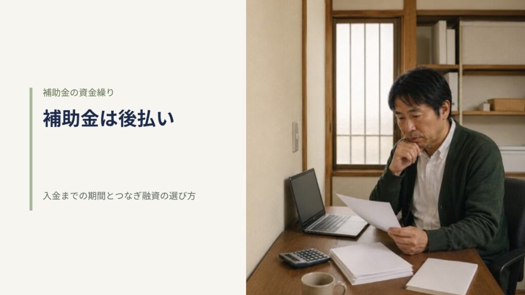 事務所の机で書類を手に資金繰りを考える経営者