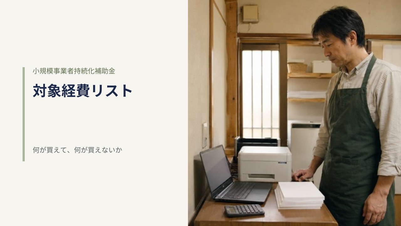 小さな店のバックヤードで、購入したノートパソコンとプリンターを確認する店主