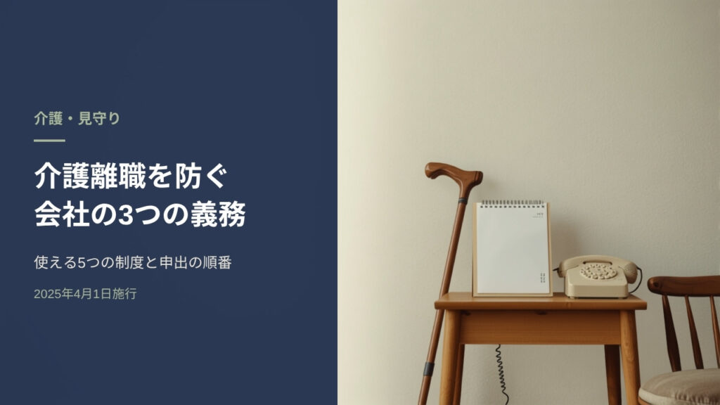 日本の住まいの居間。椅子の脇に立てかけられた杖と、白紙のカレンダーと固定電話が置かれたサイドテーブル