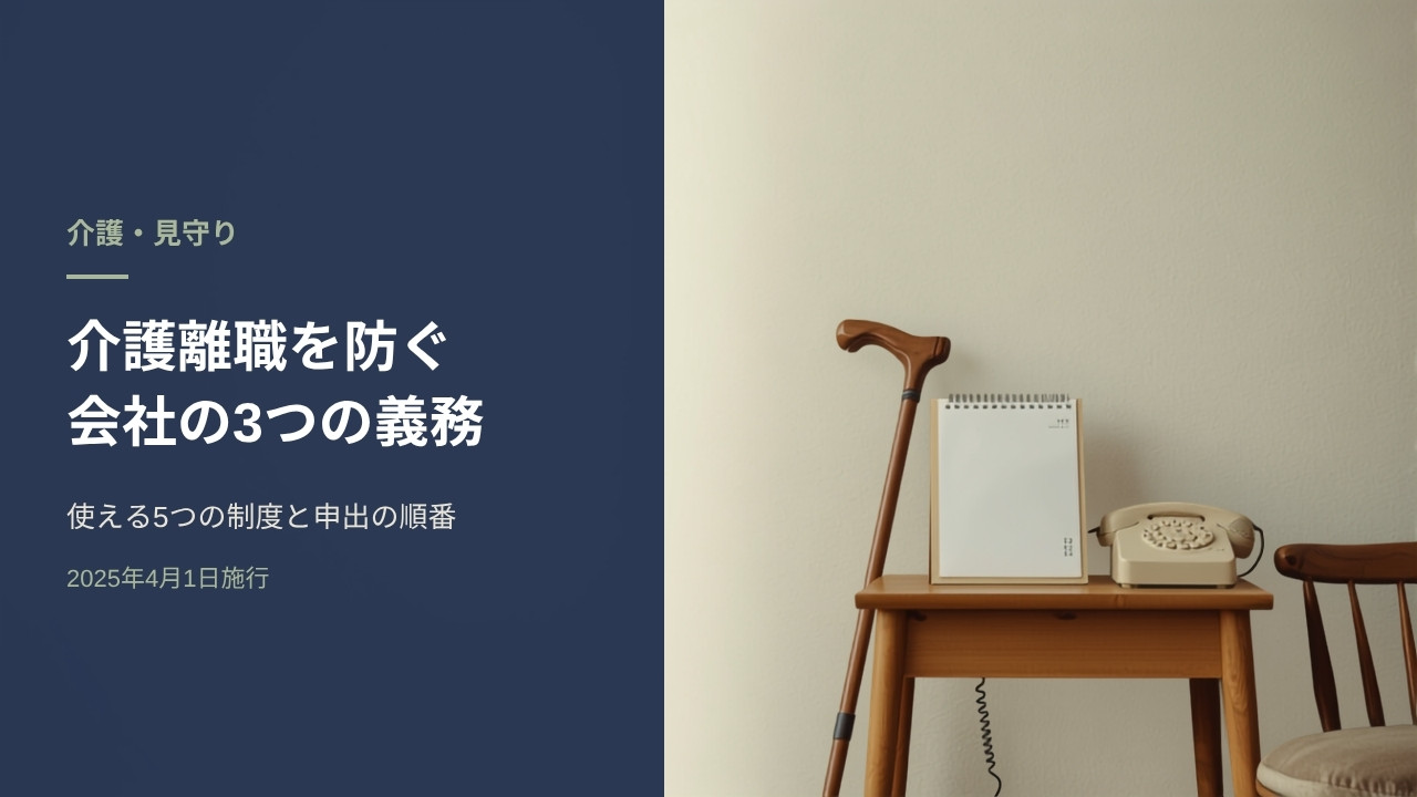 日本の住まいの居間。椅子の脇に立てかけられた杖と、白紙のカレンダーと固定電話が置かれたサイドテーブル