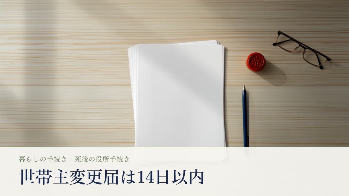 木目のテーブルに置かれたA4の行政書類の束と朱肉・印鑑・老眼鏡