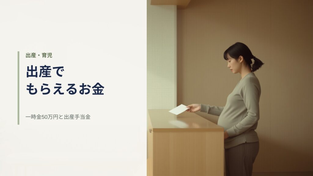 産科クリニックの受付カウンターで、妊婦が書類の入った封筒を差し出している様子