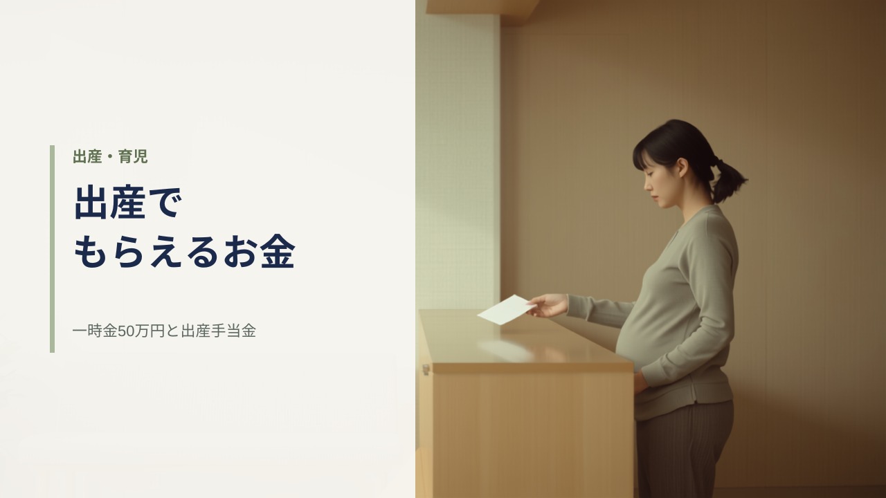 産科クリニックの受付カウンターで、妊婦が書類の入った封筒を差し出している様子