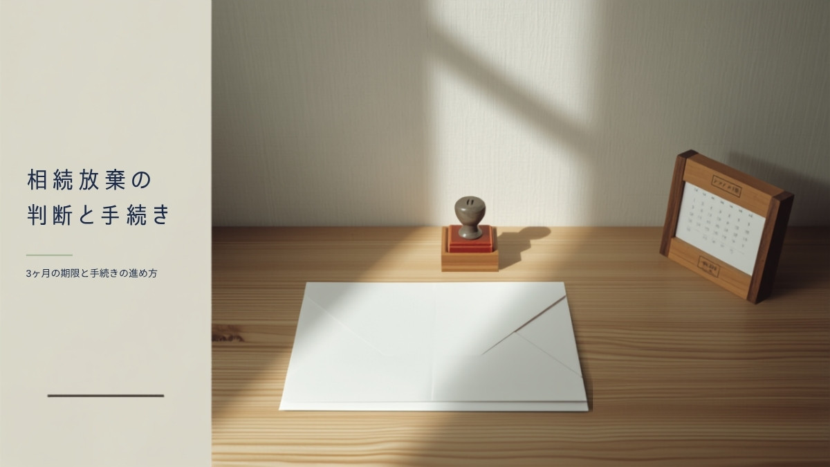家庭裁判所へ提出する相続放棄の申述書類と印鑑、3ヶ月の期限を示す卓上カレンダー