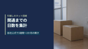 引越し直後の空室に段ボール箱が置かれた写真と「開通までの日数を集計」という見出し