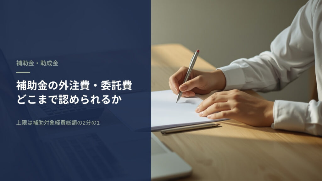 補助金の外注費・委託費を確認する事業者の手元。書類と電卓