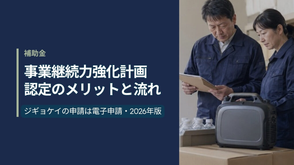 倉庫で非常用の飲料水と発電機を点検する作業服の社員